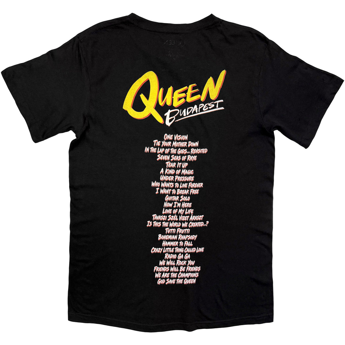 Queen Unisex T-Shirt: Budapest Budapest Setlist (Black) (Back Print)