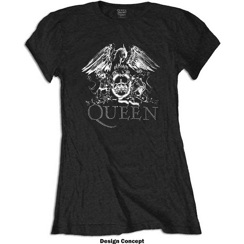 Queen Ladies T-Shirt: Logo (Black) (Embellished)