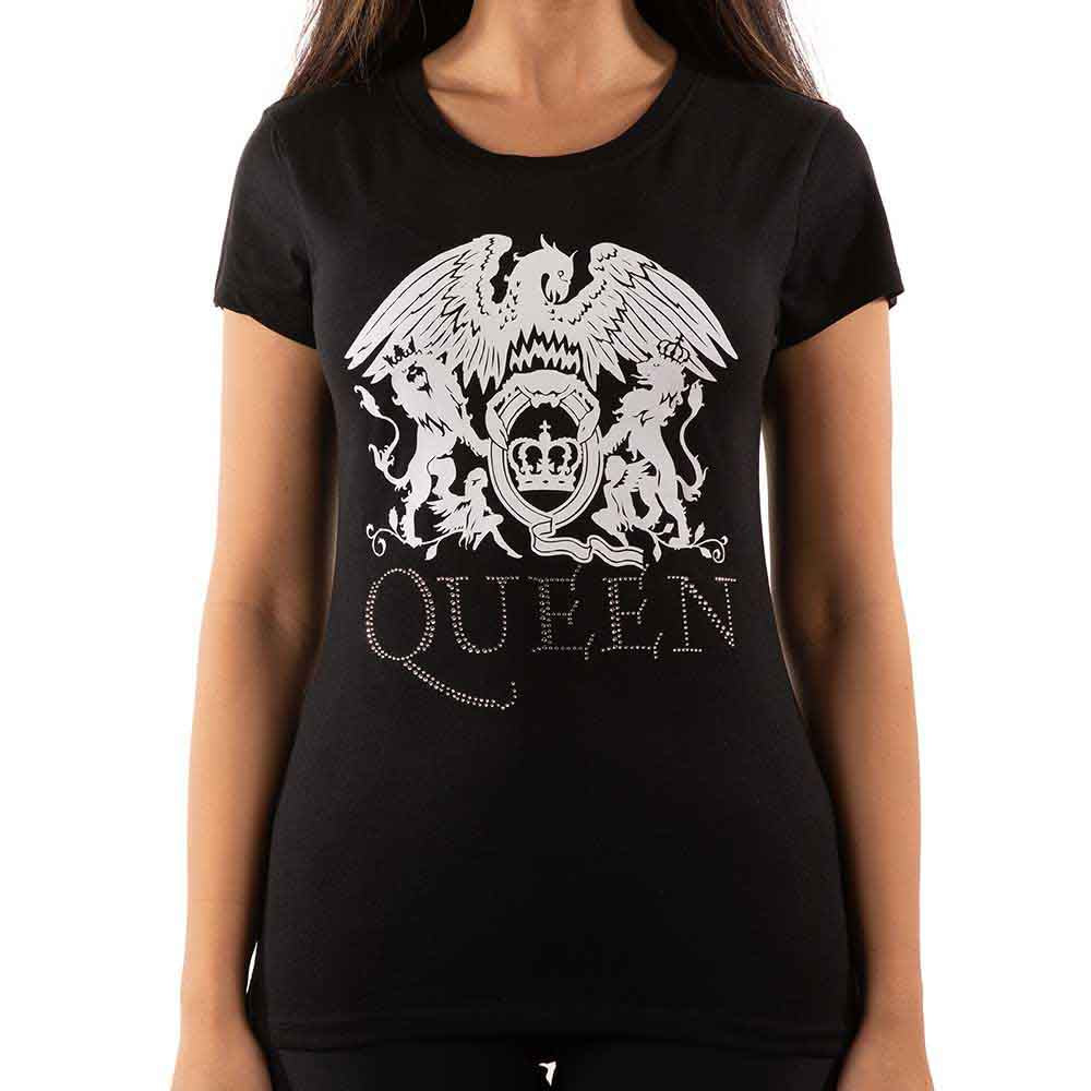 Queen Ladies T-Shirt: Logo (Black) (Embellished)