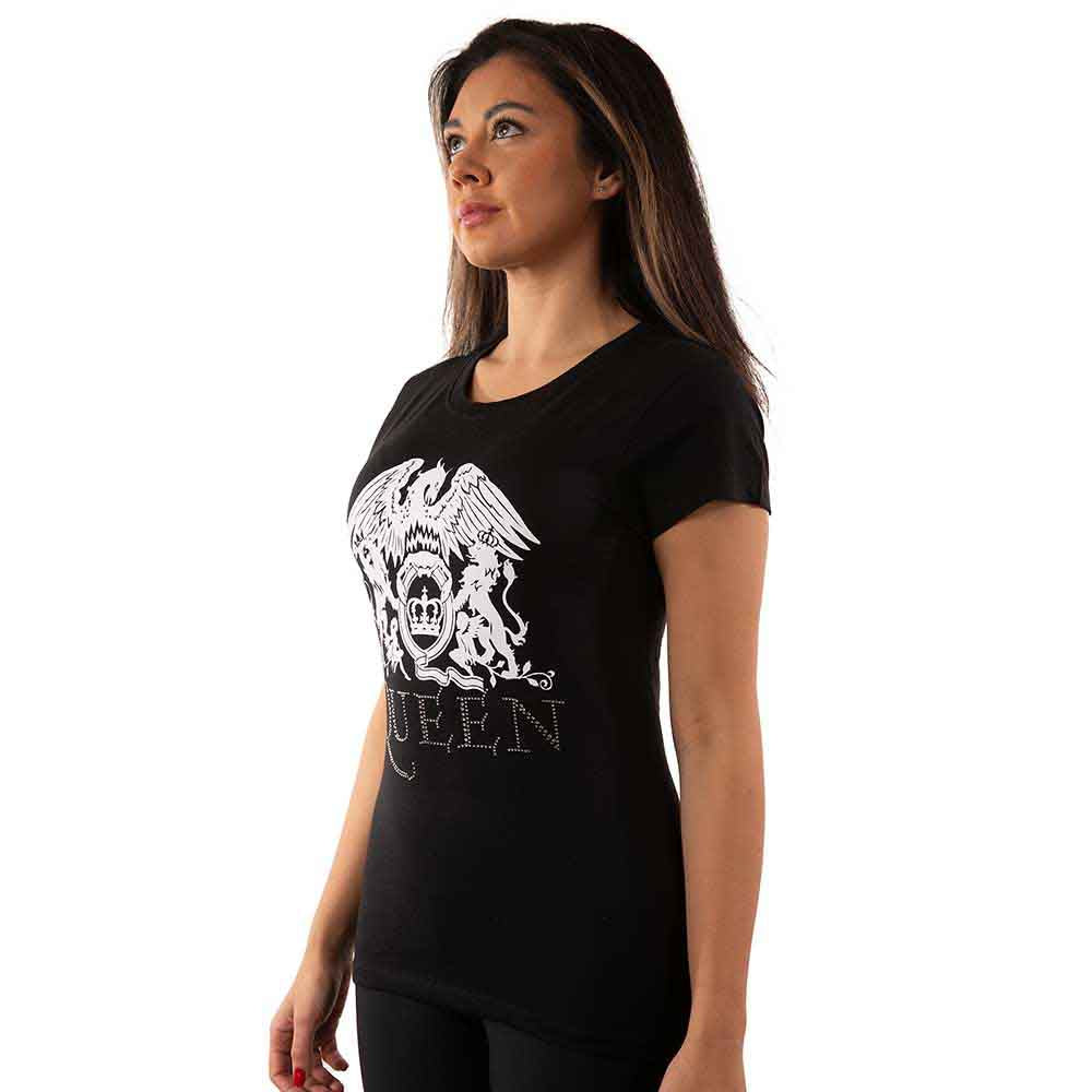 Queen Ladies T-Shirt: Logo (Black) (Embellished)