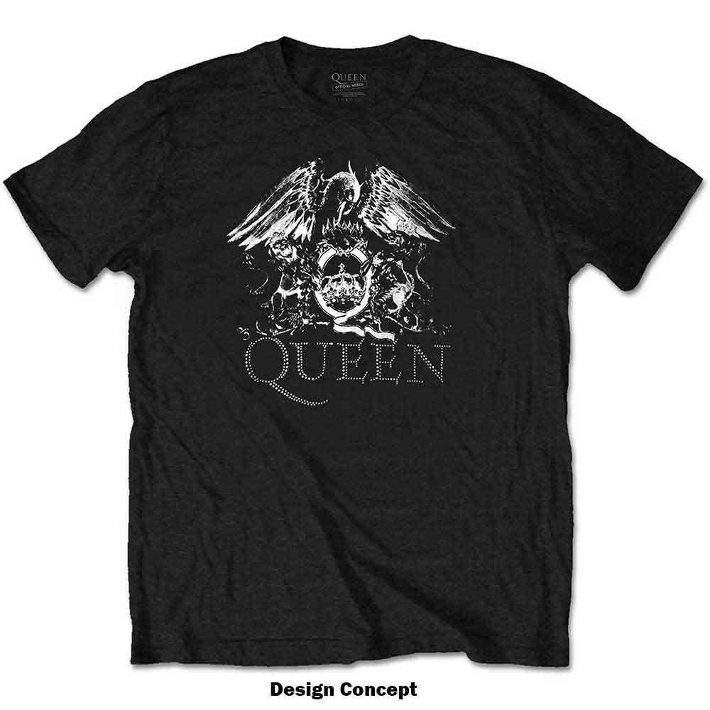 Queen Unisex T-Shirt: Crest Logo (Black) (Embellished)