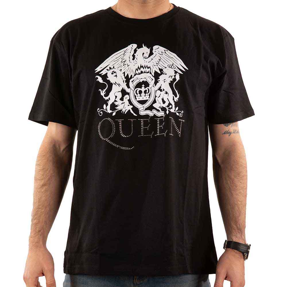 Queen Unisex T-Shirt: Crest Logo (Black) (Embellished)