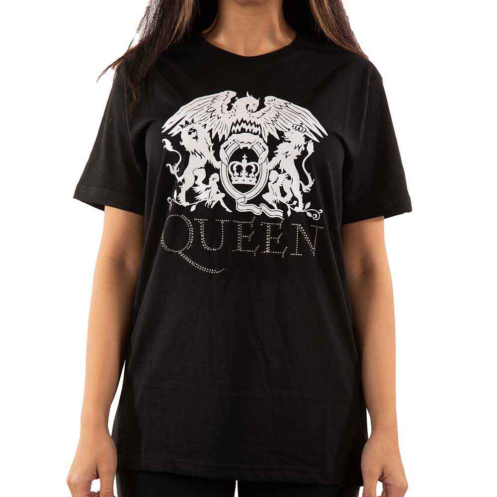 Queen Unisex T-Shirt: Crest Logo (Black) (Embellished)