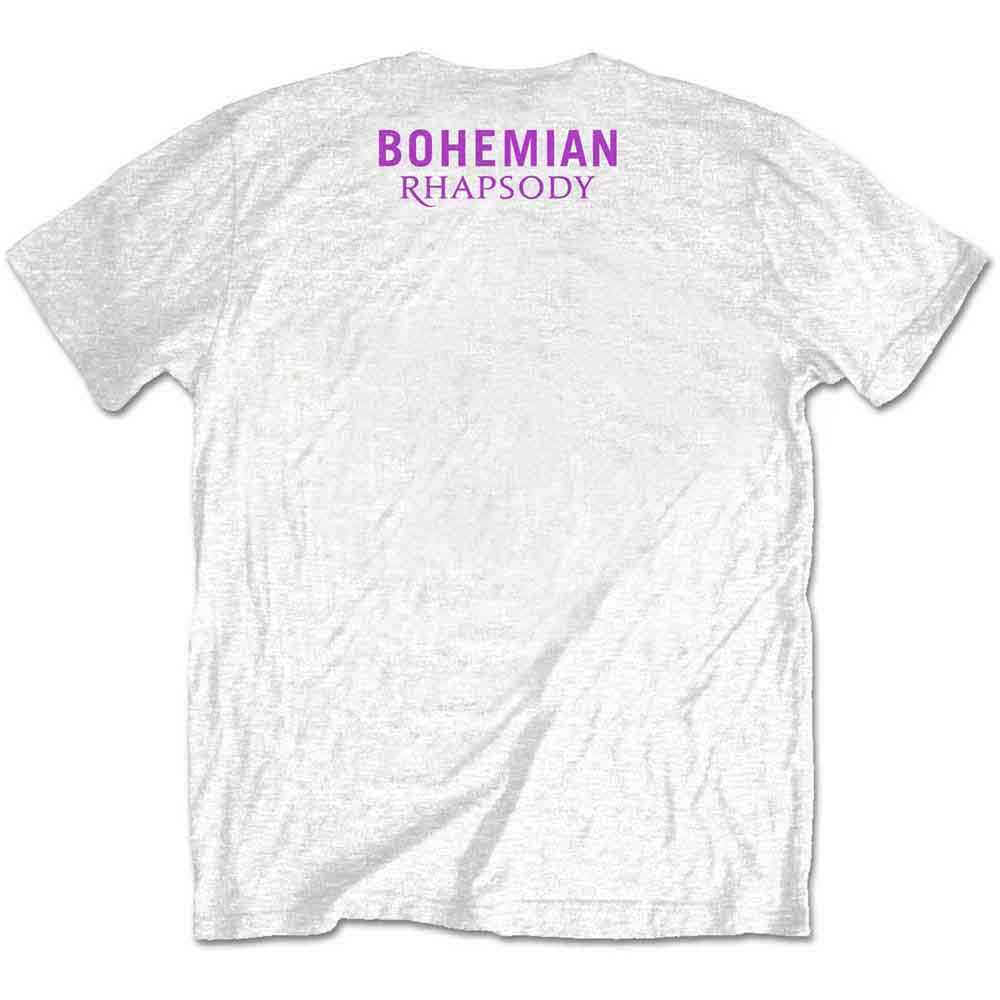 Queen Unisex T-Shirt: Bohemian Rhapsody (White) (Back Print)