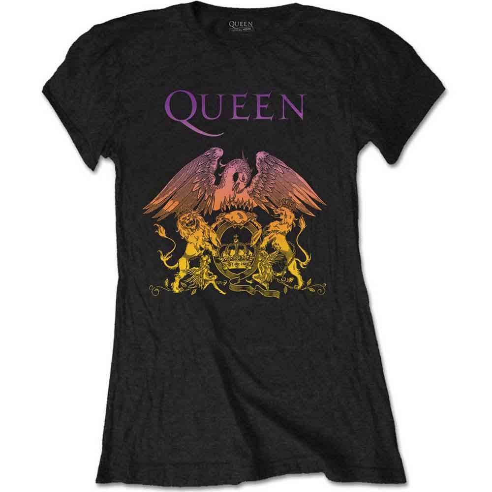 Queen Ladies T-Shirt: Gradient Crest (Black)