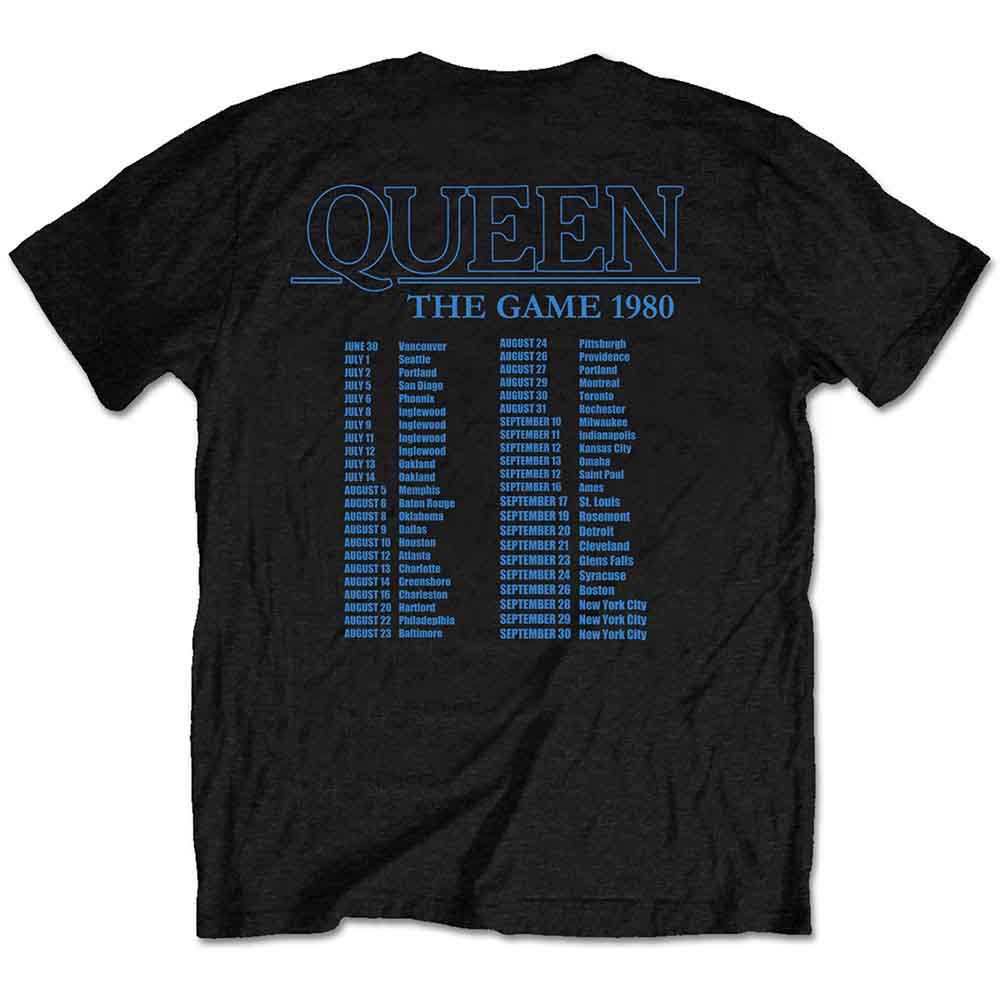 Queen Unisex T-Shirt: The Game Tour (Black) (Back Print)