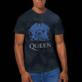 Queen Unisex T-Shirt: Blue Crest (Dip-Dye On Black) (Wash Collection)