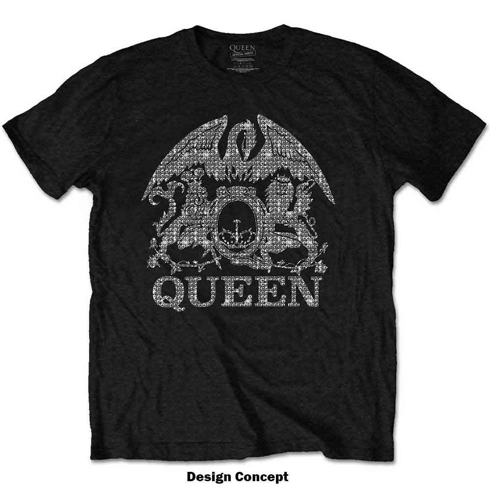 Queen Unisex T-Shirt: Crest (Black) (Embellished)