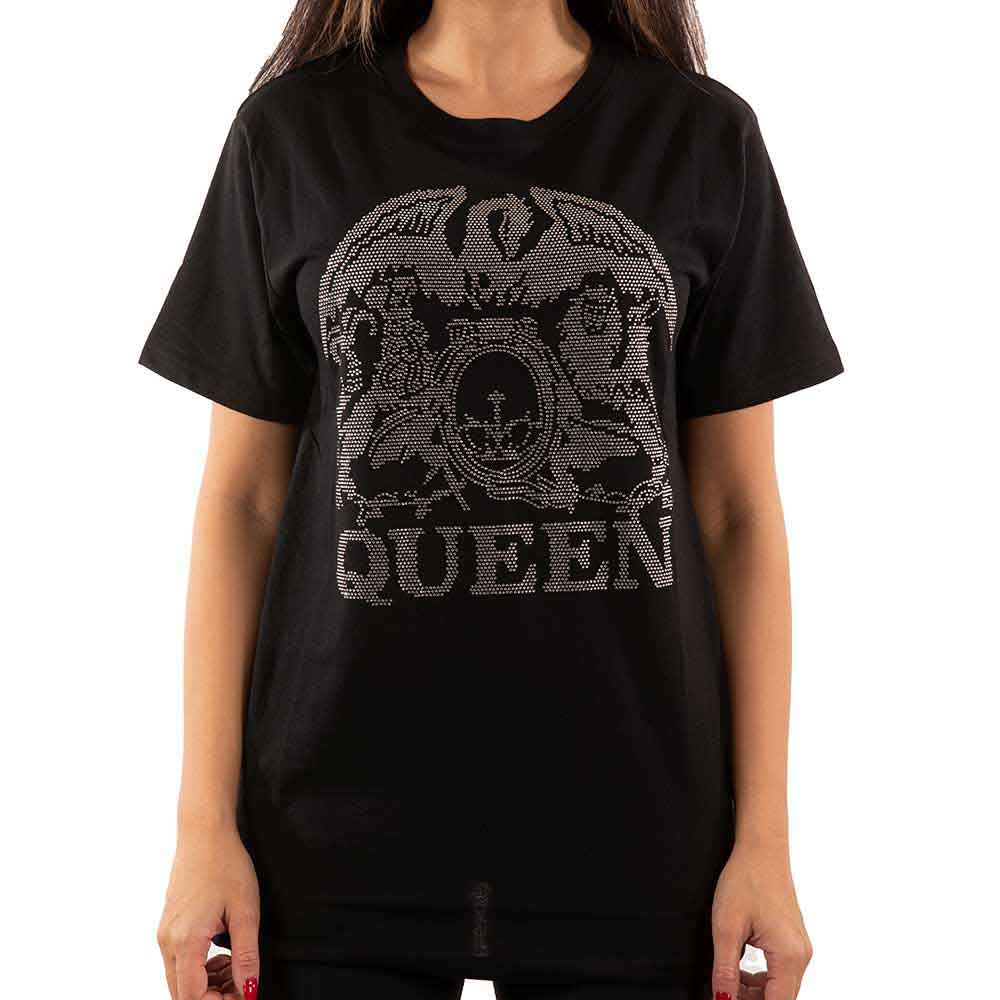 Queen Unisex T-Shirt: Crest (Black) (Embellished)