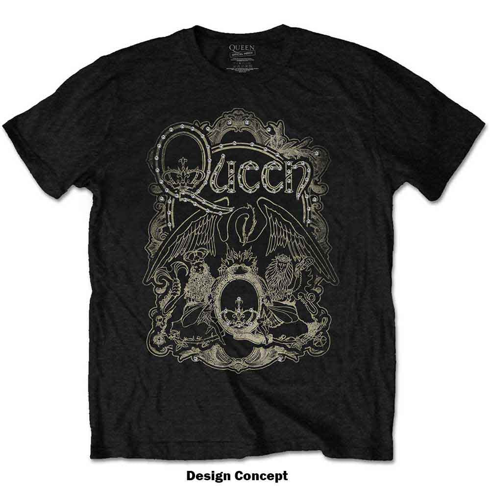 Queen Unisex T-Shirt: Ornate Crest (Black) (Embellished)