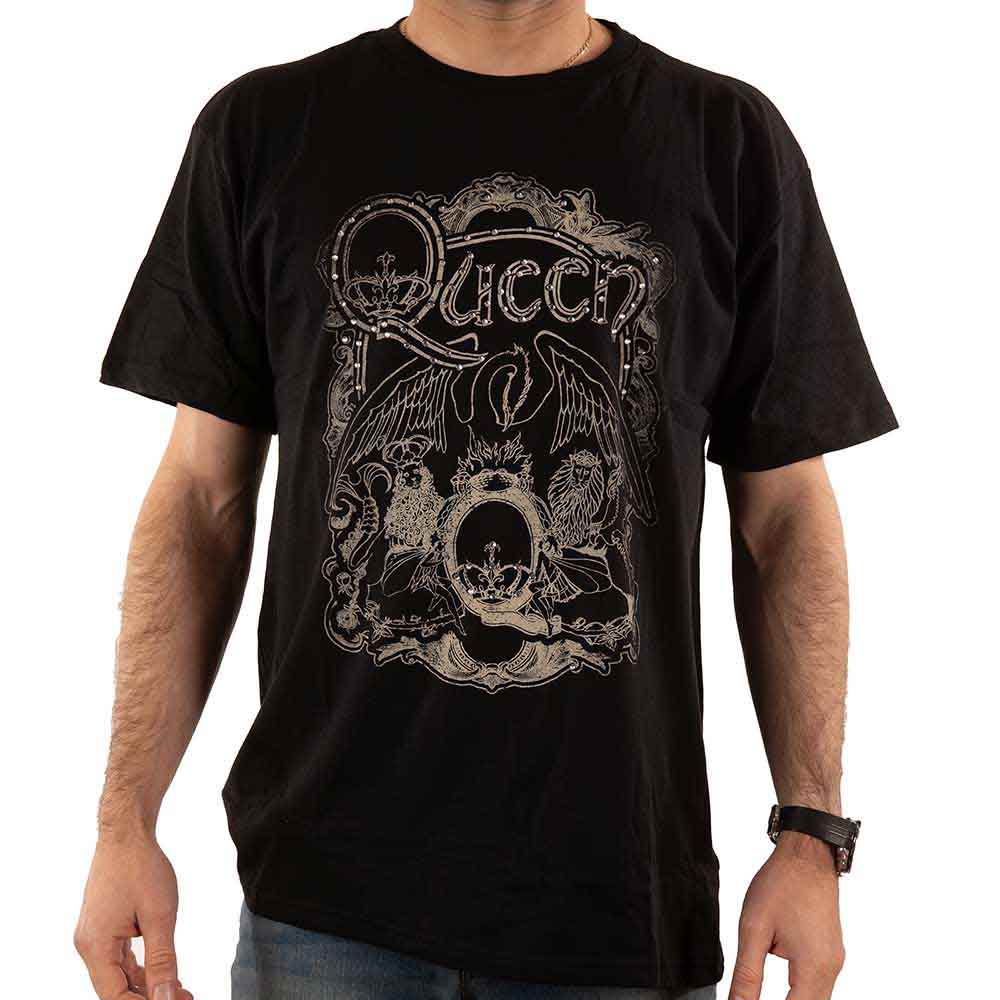 Queen Unisex T-Shirt: Ornate Crest (Black) (Embellished)