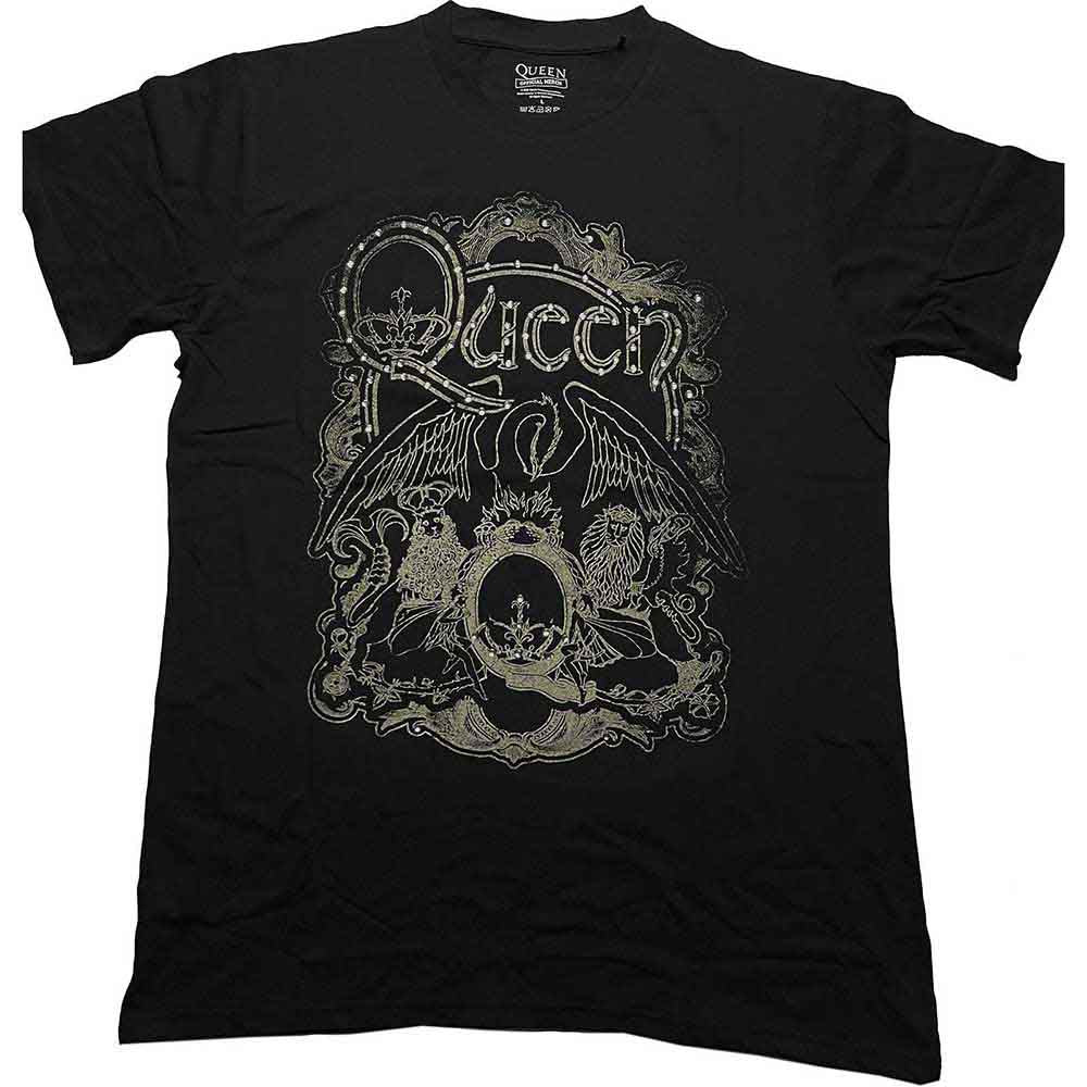 Queen Unisex T-Shirt: Ornate Crest (Black) (Embellished)