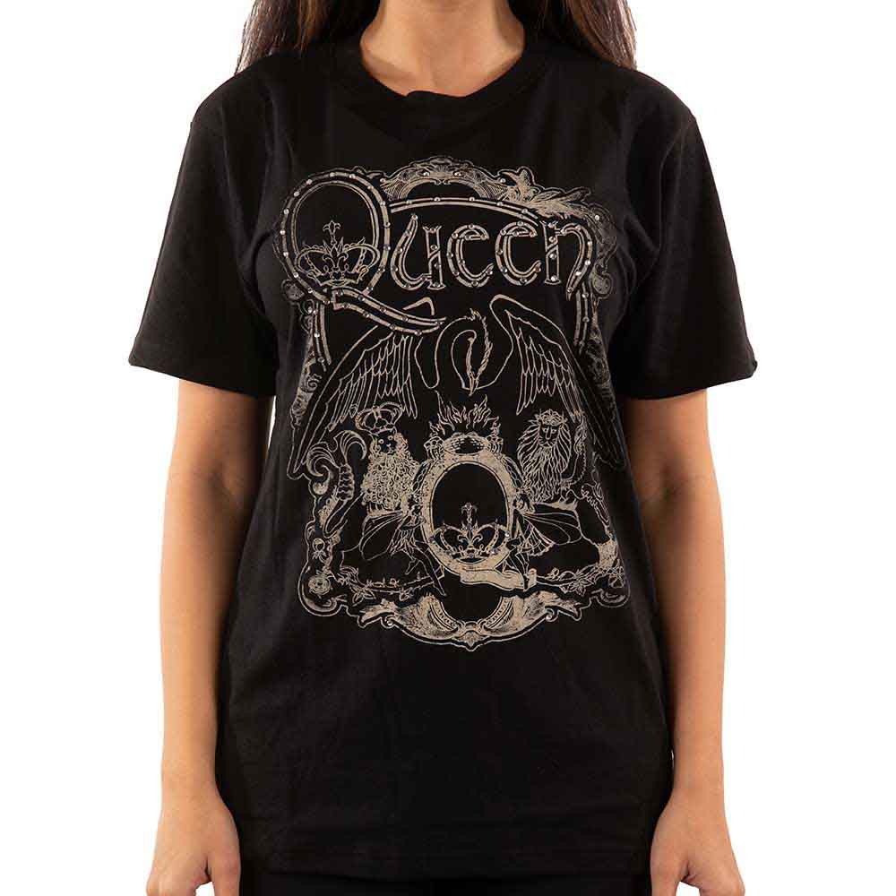 Queen Unisex T-Shirt: Ornate Crest (Black) (Embellished)