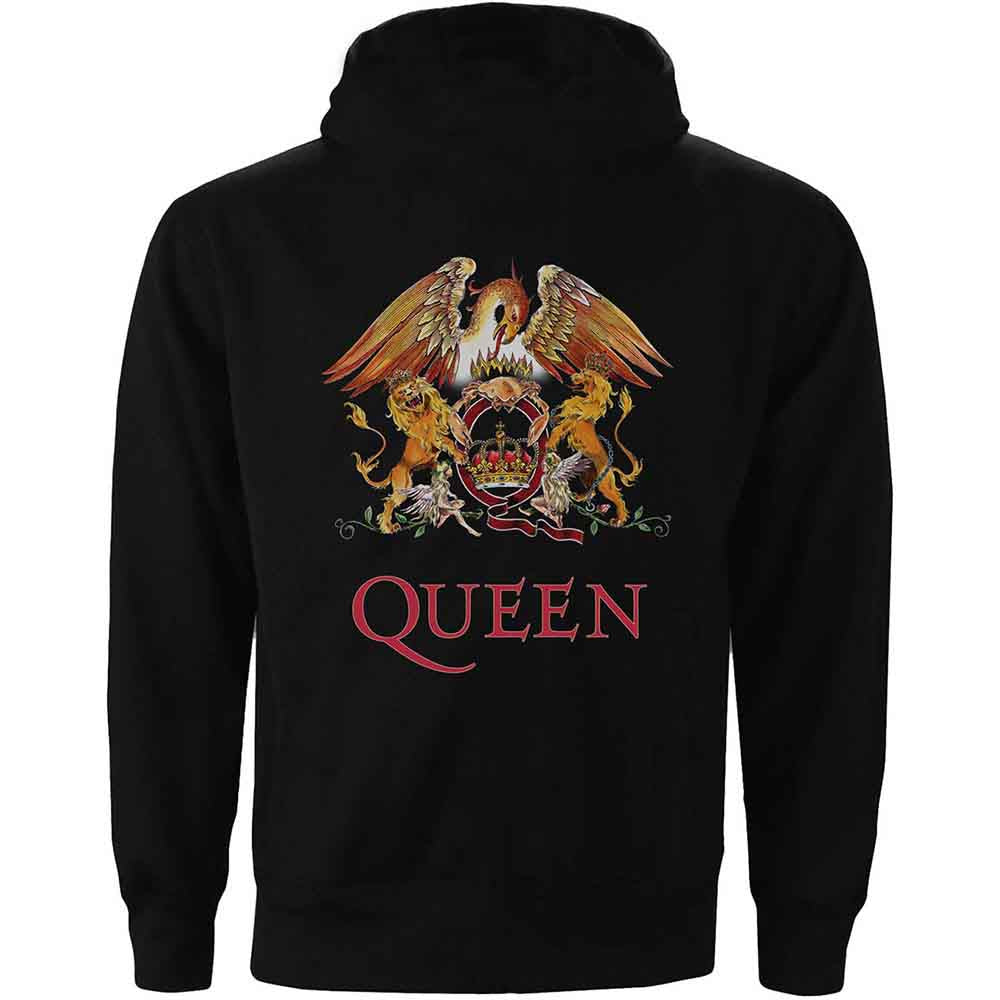 Queen Ladies Zipped Hoodie: Classic Crest (Black) (Back Print)