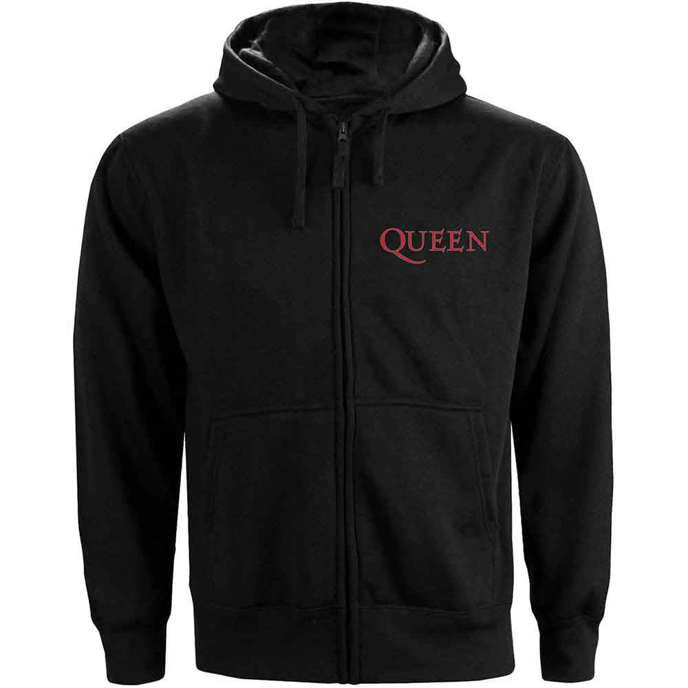 Queen Ladies Zipped Hoodie: Classic Crest (Black) (Back Print)