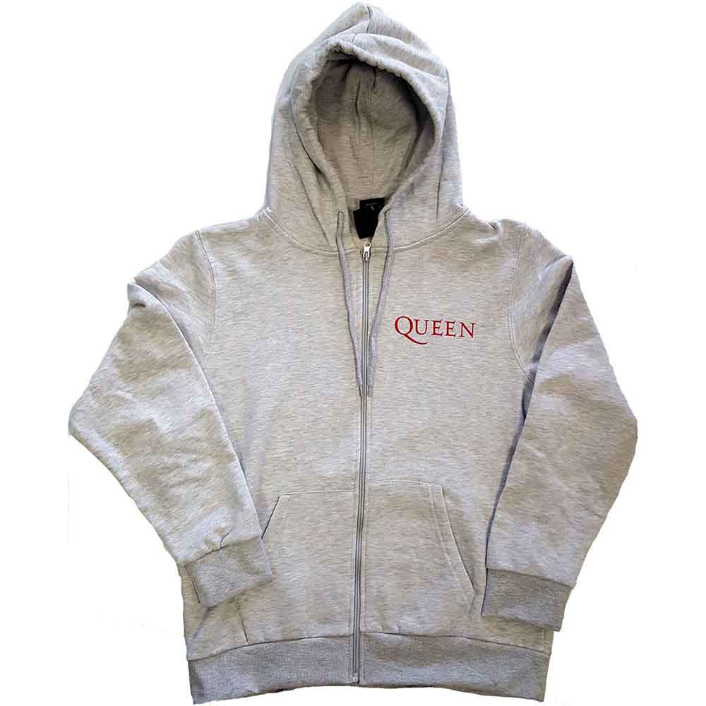 Queen Unisex Zipped Hoodie: Classic Crest (Ash Grey) (Back Print)