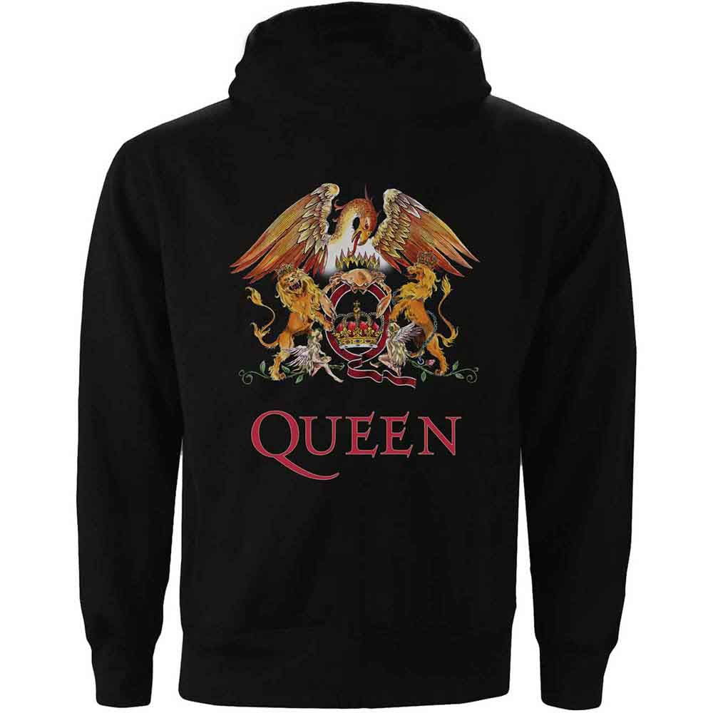 Queen Unisex Zipped Hoodie: Classic Crest (Black) (Back Print)