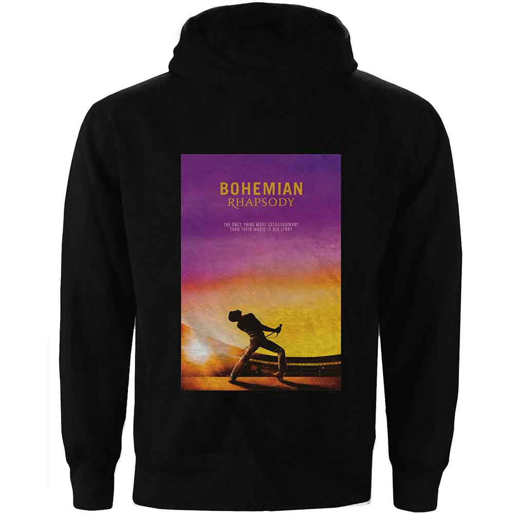 Queen Unisex Zipped Hoodie: Bohemian Rhapsody Movie Poster (Black) (Back Print)