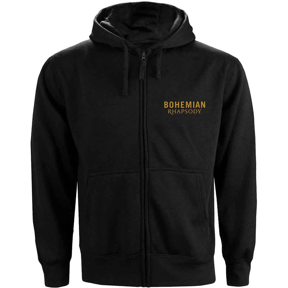 Queen Unisex Zipped Hoodie: Bohemian Rhapsody Movie Poster (Black) (Back Print)