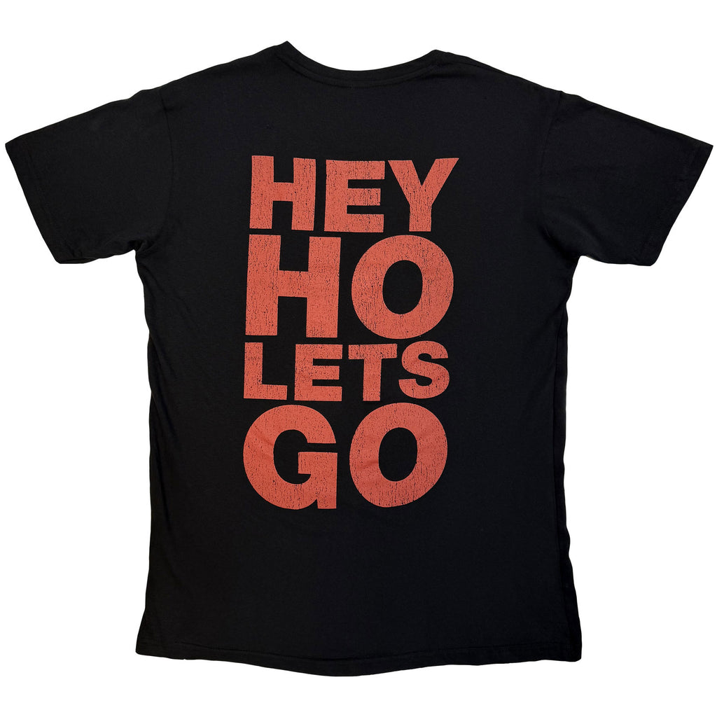 Ramones Unisex Premium Carbon T-Shirt: Hey Ho Red Block Text (Black) (Back Print)