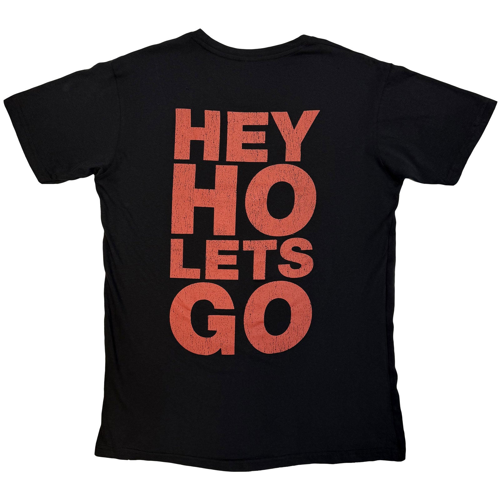 Ramones Unisex Premium Carbon T-Shirt: Hey Ho Red Block Text (Black) (Back Print)