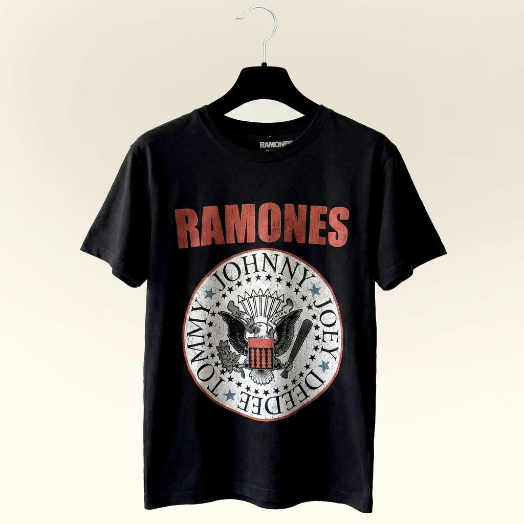 Ramones Unisex Premium Carbon T-Shirt: Hey Ho Red Block Text (Black) (Back Print)