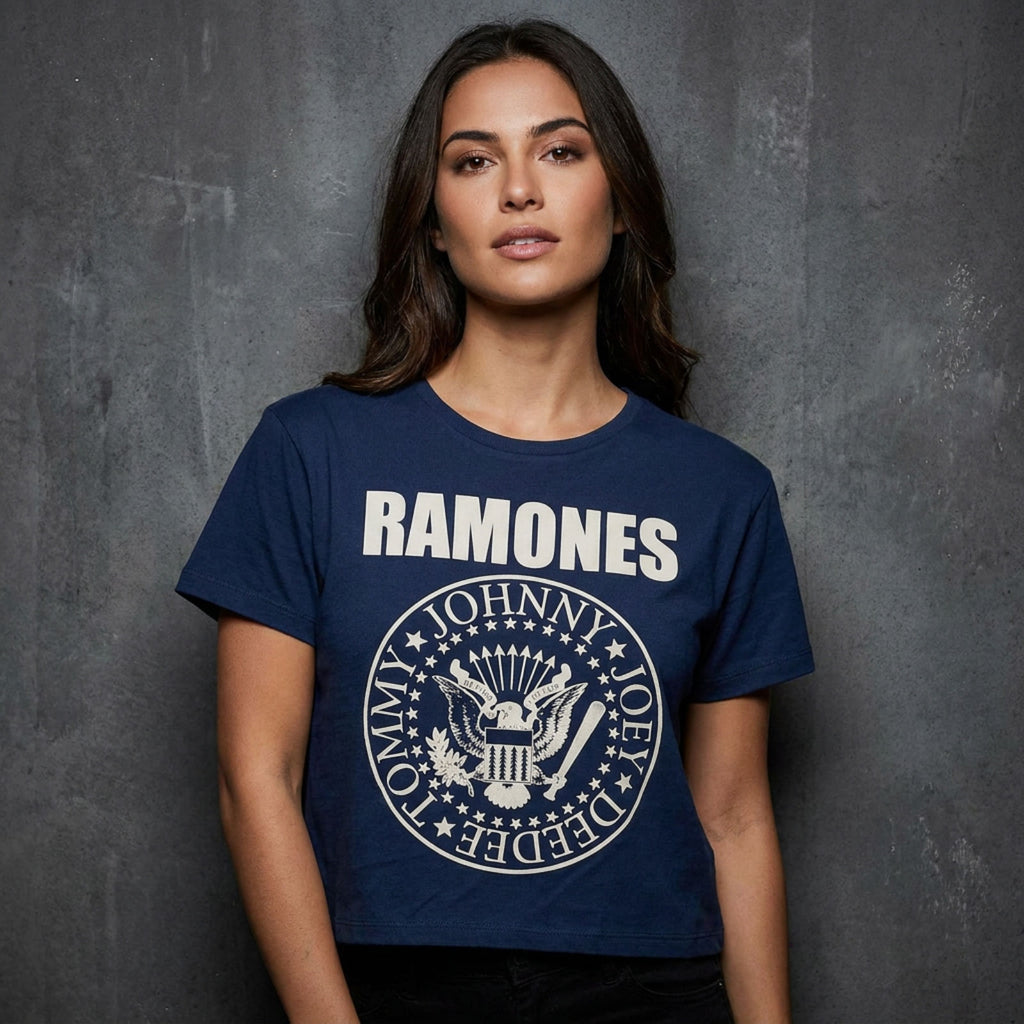 Ramones Ladies Crop Top: Presidential Seal (Denim Blue)