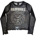 Ramones Ladies Long Sleeve Mesh Crop Top: Presidential Seal (Black)