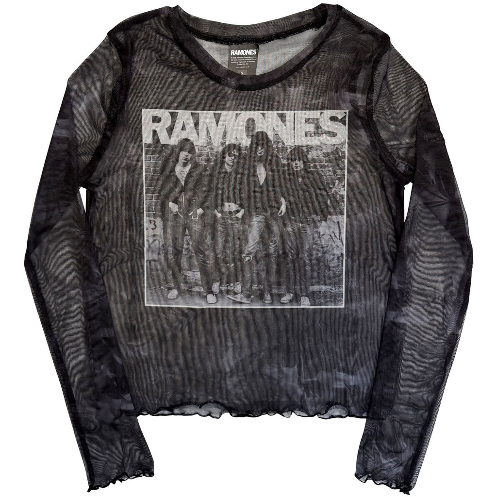 Ramones Ladies Long Sleeve Mesh Crop Top: 1st Album (Black)