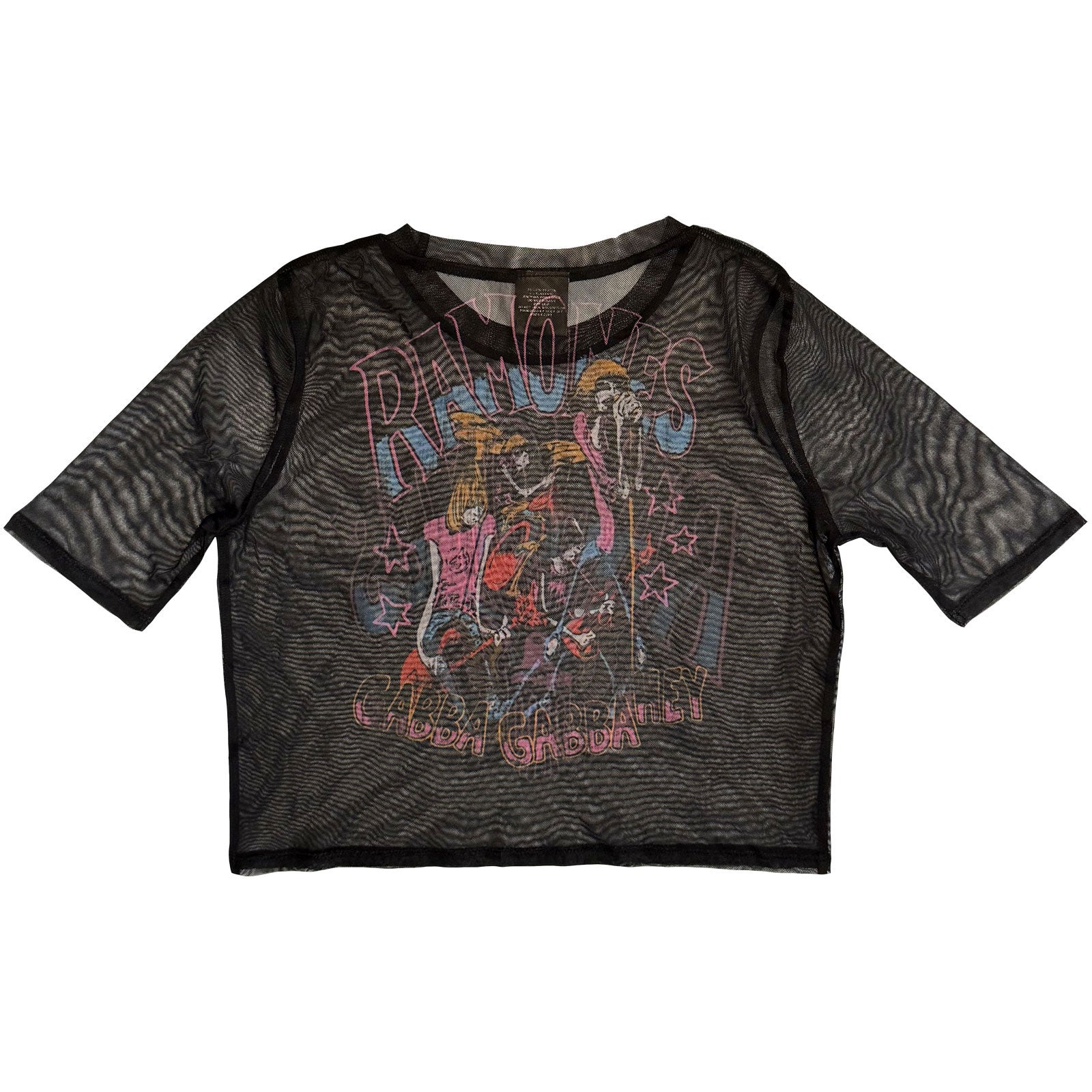 Ramones Ladies Mesh Crop Top: Graffiti Illustration (Black) (Back Print)