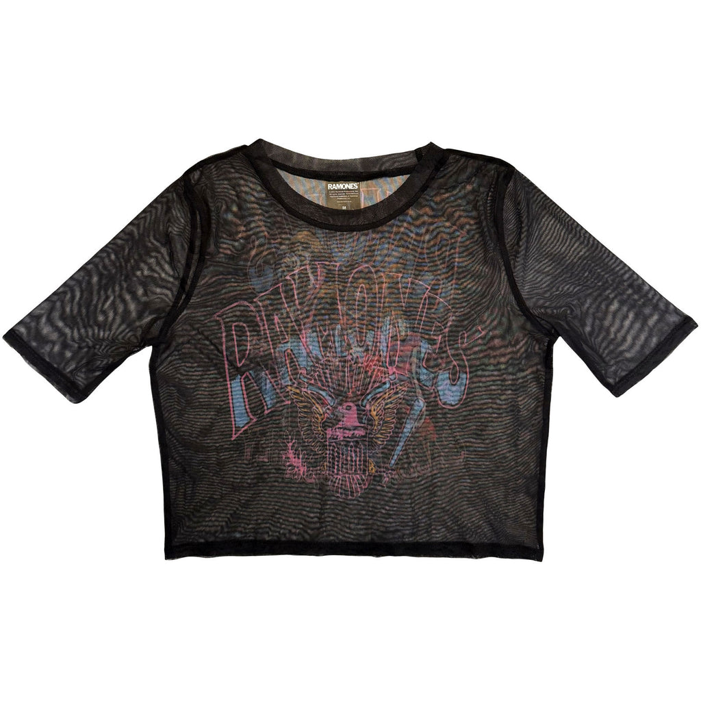 Ramones Ladies Mesh Crop Top: Graffiti Illustration (Black) (Back Print)