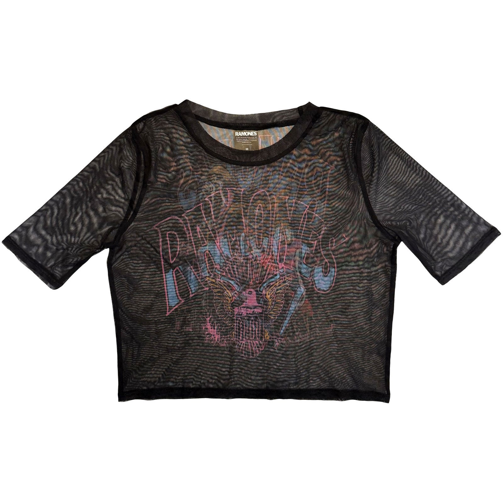 Ramones Ladies Mesh Crop Top: Graffiti Illustration (Black) (Back Print)