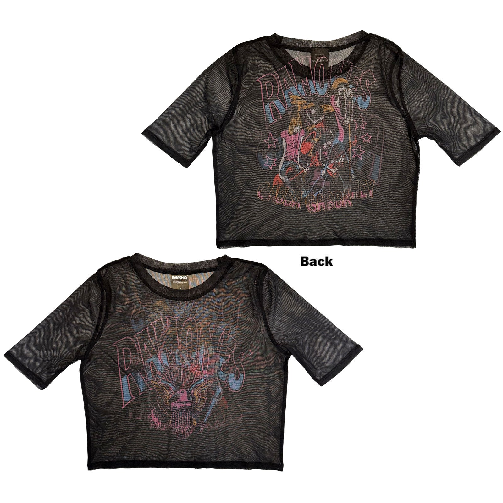 Ramones Ladies Mesh Crop Top: Graffiti Illustration (Black) (Back Print)