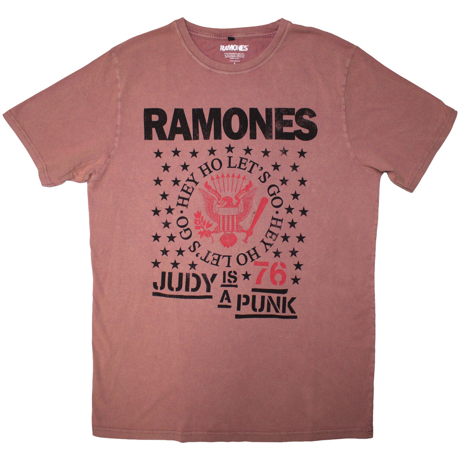 Ramones Unisex Stone Wash T-Shirt: Hey Ho Judy (Kashmir Red)