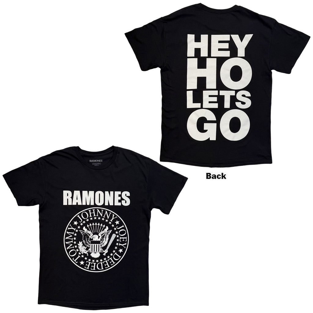 Ramones Unisex T-Shirt: Hey Ho (Front & Back) (Black) (Back Print)