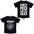 Ramones Unisex T-Shirt: Hey Ho (Front & Back) (Black) (Back Print)