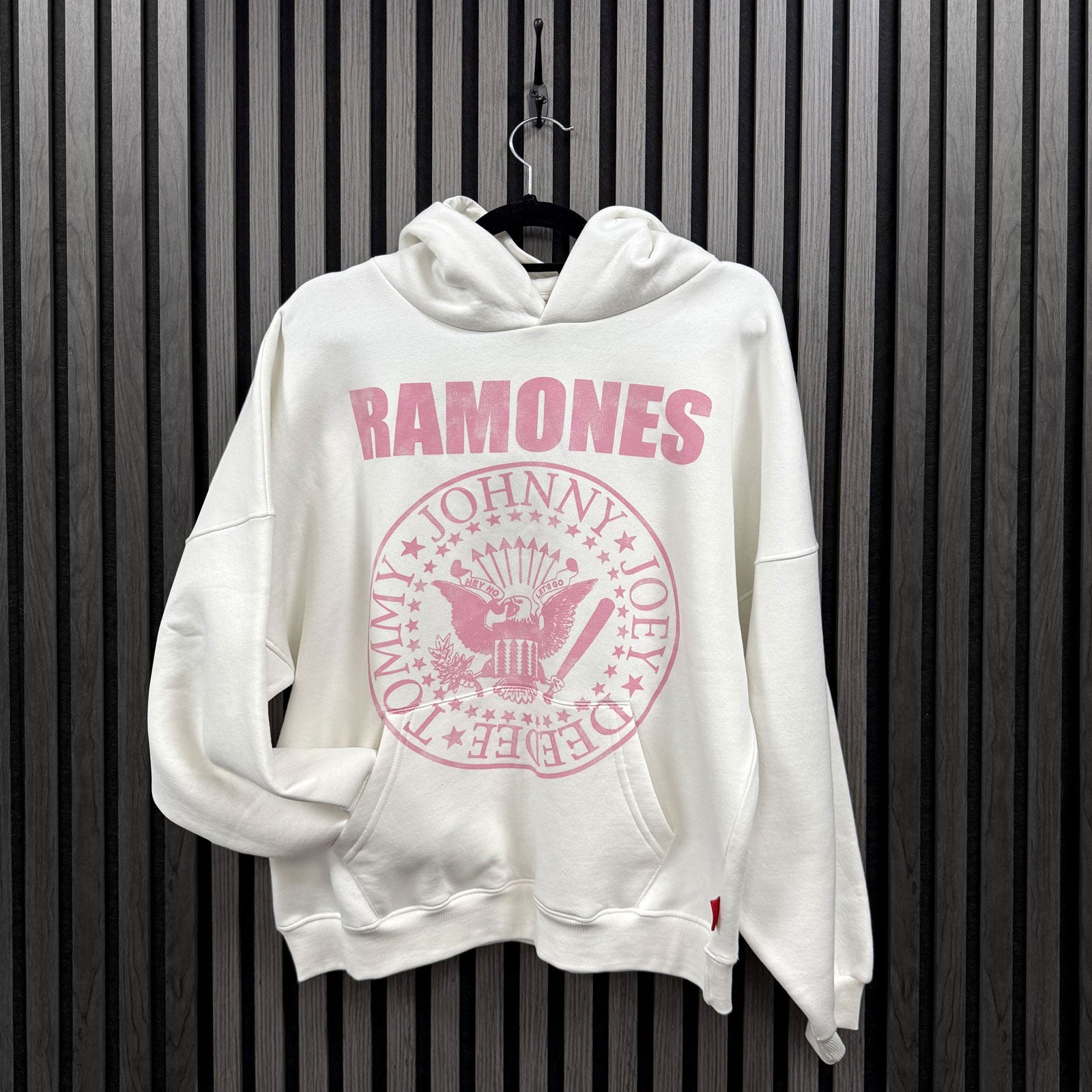 Ramones Ladies Unplugged Pullover Hoodie: Pink Presidential Seal (Natural)