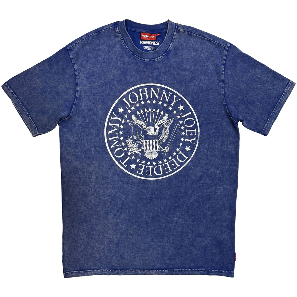 Ramones Unisex Unplugged T-Shirt: Presidential Seal Wash (Blue) (Back Print)