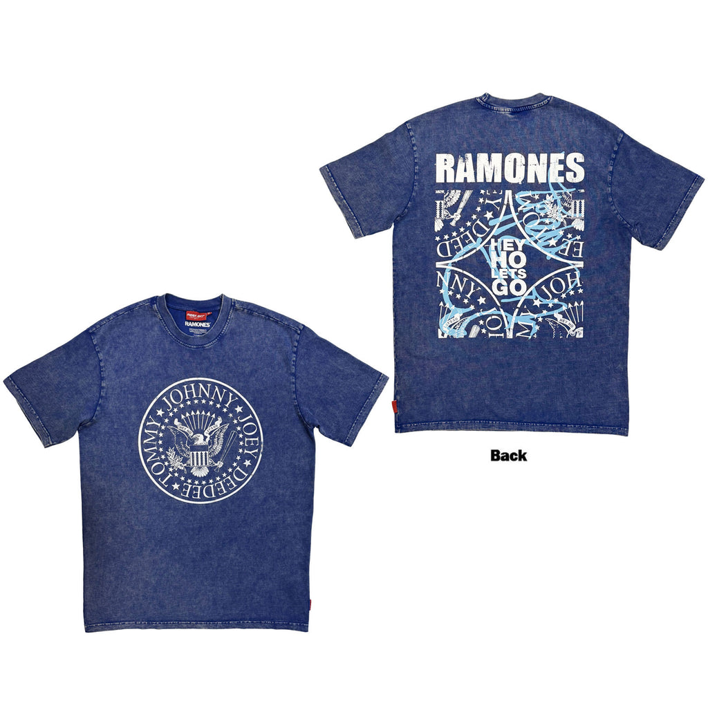 Ramones Unisex Unplugged T-Shirt: Presidential Seal Wash (Blue) (Back Print)
