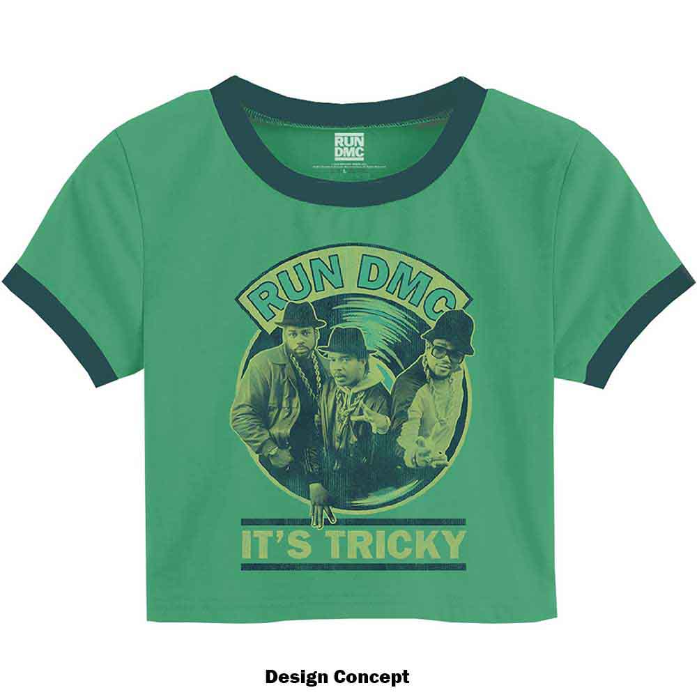 Run DMC Ladies Crop Top: It's Tricky Record Vintage (Green)