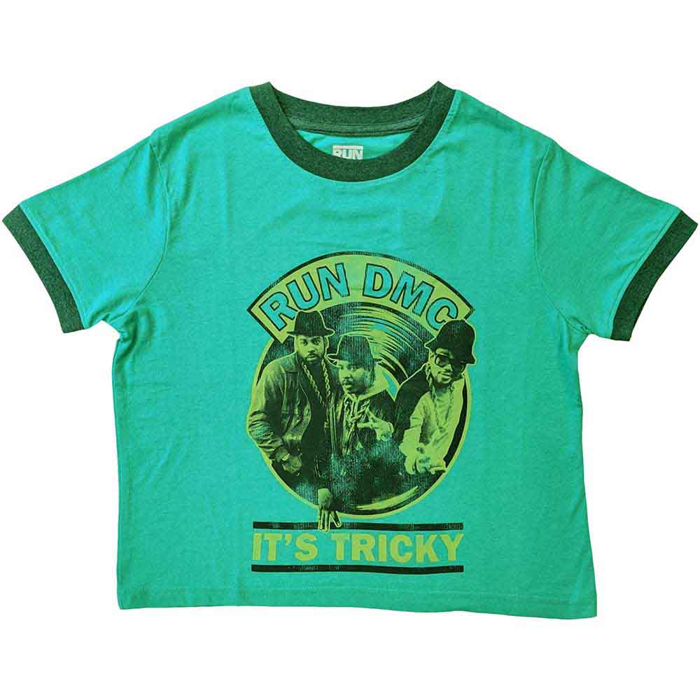 Run DMC Ladies Crop Top: It's Tricky Record Vintage (Green)