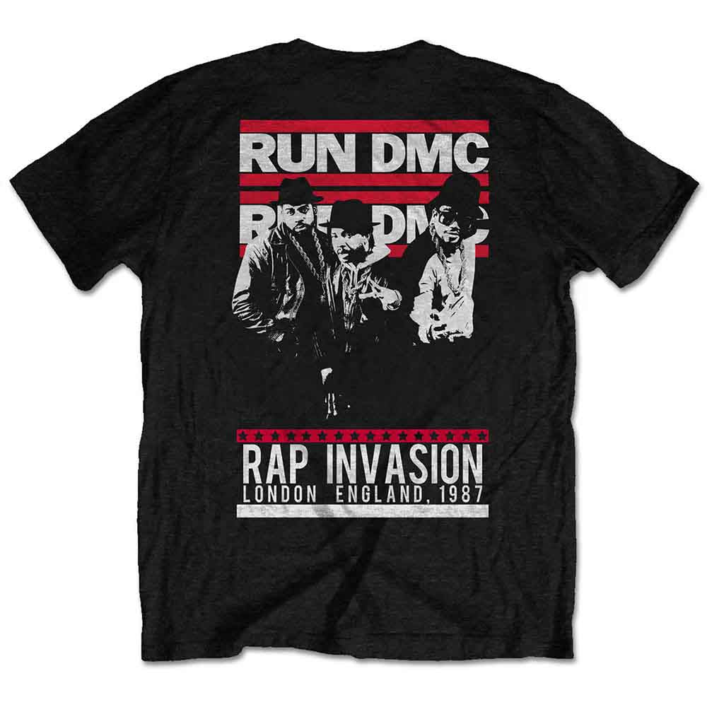 Run DMC Unisex T-Shirt: Rap Invasion (Black) (Back Print)