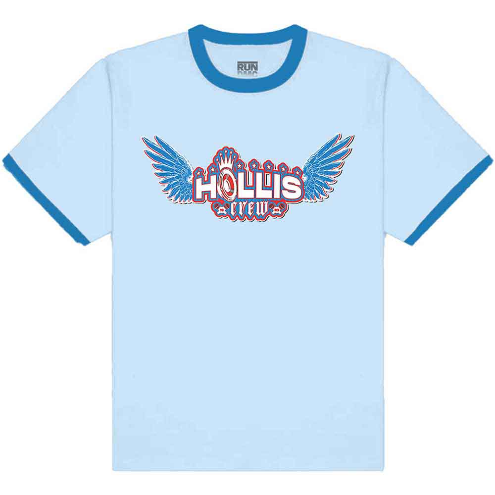 Run DMC Unisex Ringer T-Shirt: Hollis Crew (Sky Blue & Royal Blue)