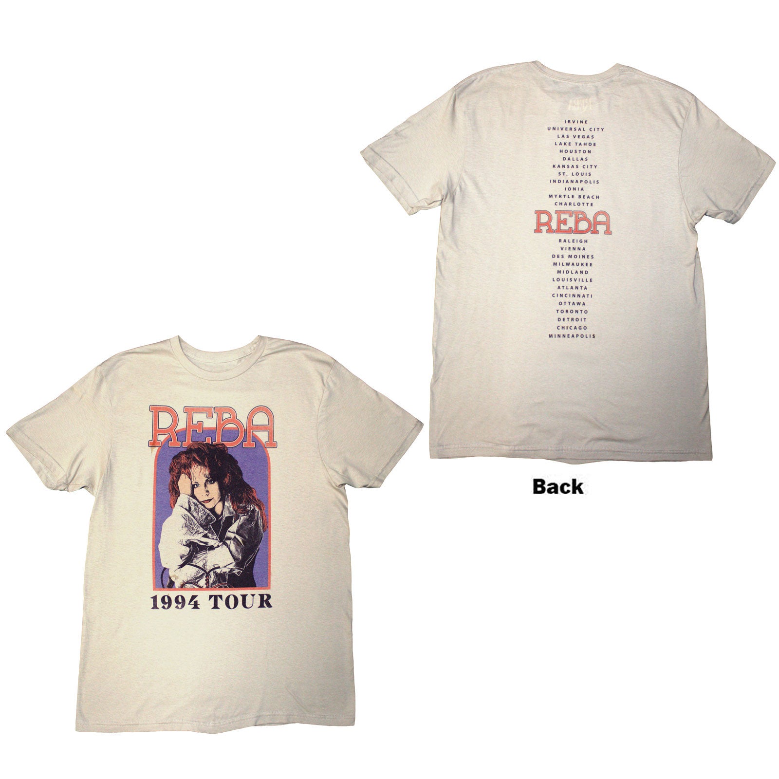 Reba McEntire Unisex T-Shirt: 1994 Tour (Natural) (Back Print)