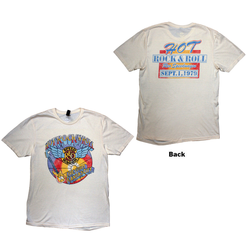 REO Speedwagon Unisex T-Shirt: Kansas (Natural) (Back Print)