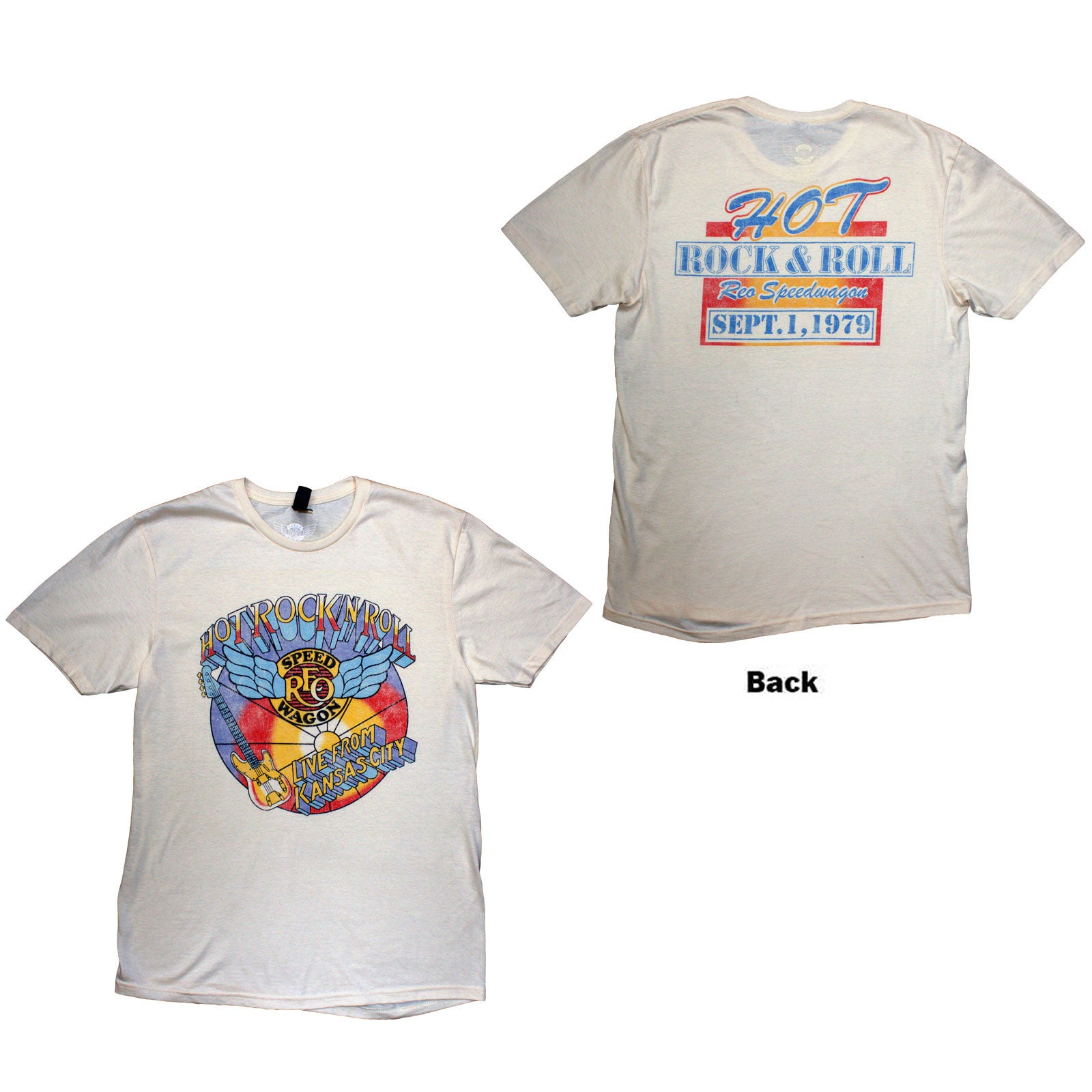 REO Speedwagon Unisex T-Shirt: Kansas (Natural) (Back Print)