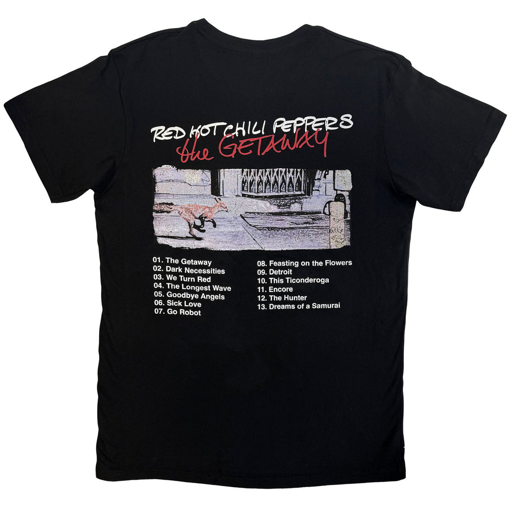 Red Hot Chili Peppers Unisex Premium Carbon T-Shirt: The Getaway Tracklist (Black) (Back Print)