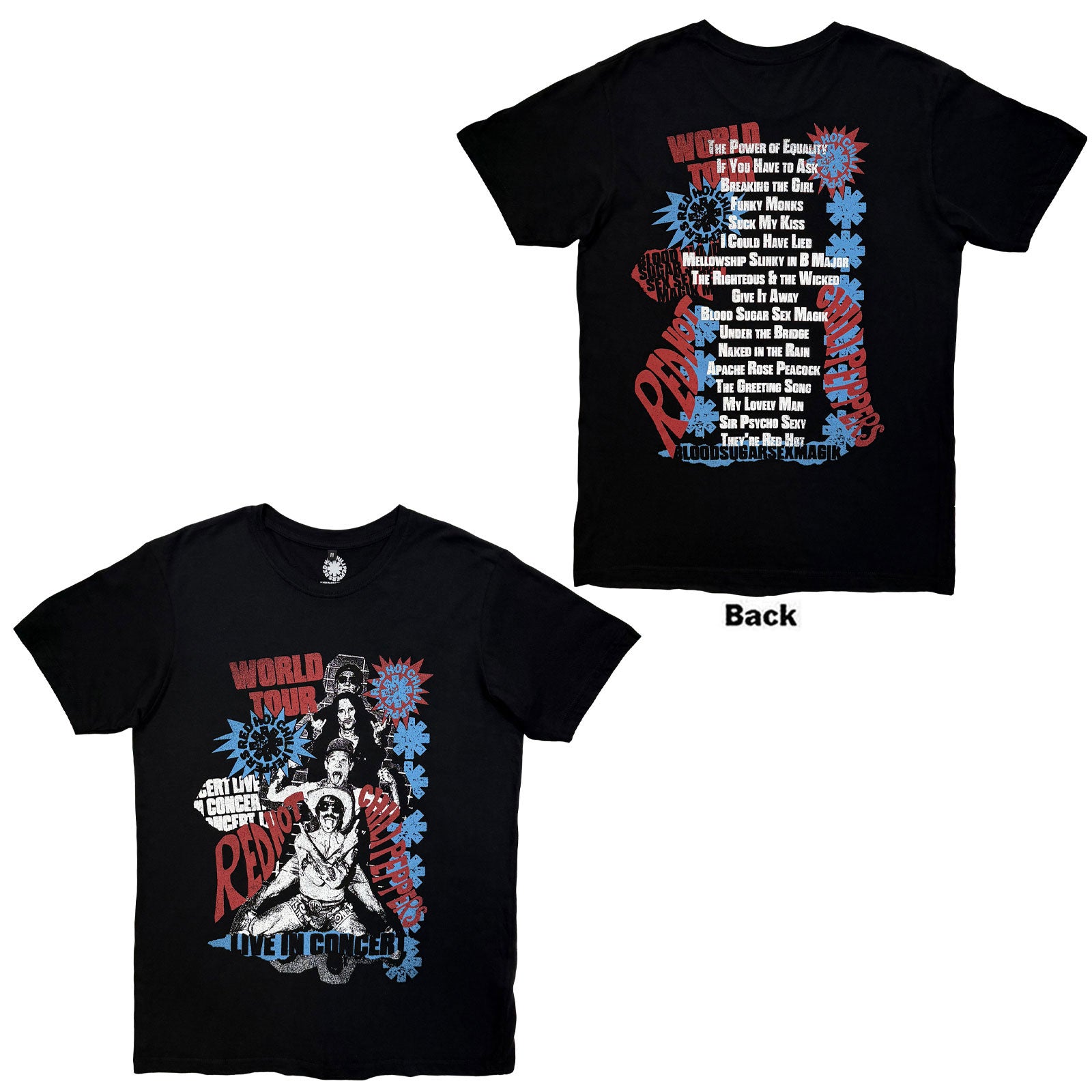 Red Hot Chili Peppers Unisex Premium Carbon T-Shirt: Blood Sugar Sex Magik Tracklist (Black) (Back Print)