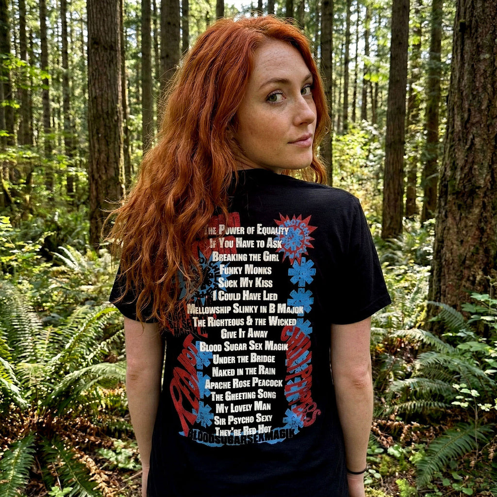 Red Hot Chili Peppers Unisex Premium Carbon T-Shirt: Blood Sugar Sex Magik Tracklist (Black) (Back Print)