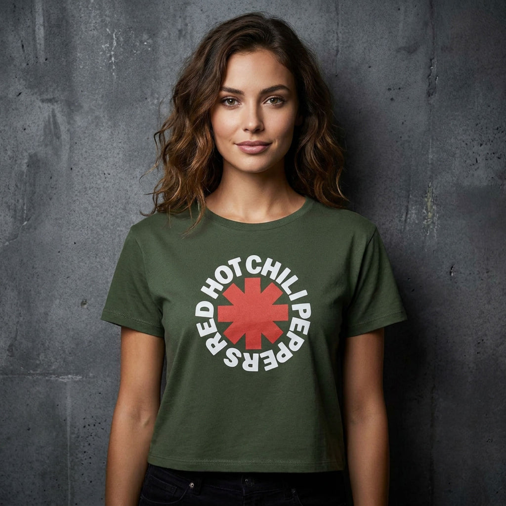 Red Hot Chili Peppers Ladies Crop Top: Classic Asterisk (Green)